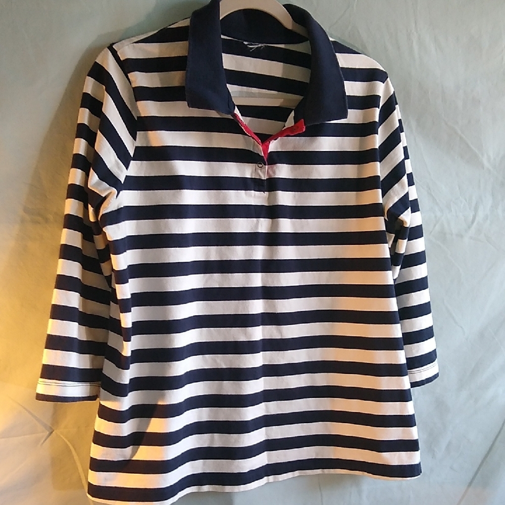 women's M-L-XL navy & white Polo stretchy stripes